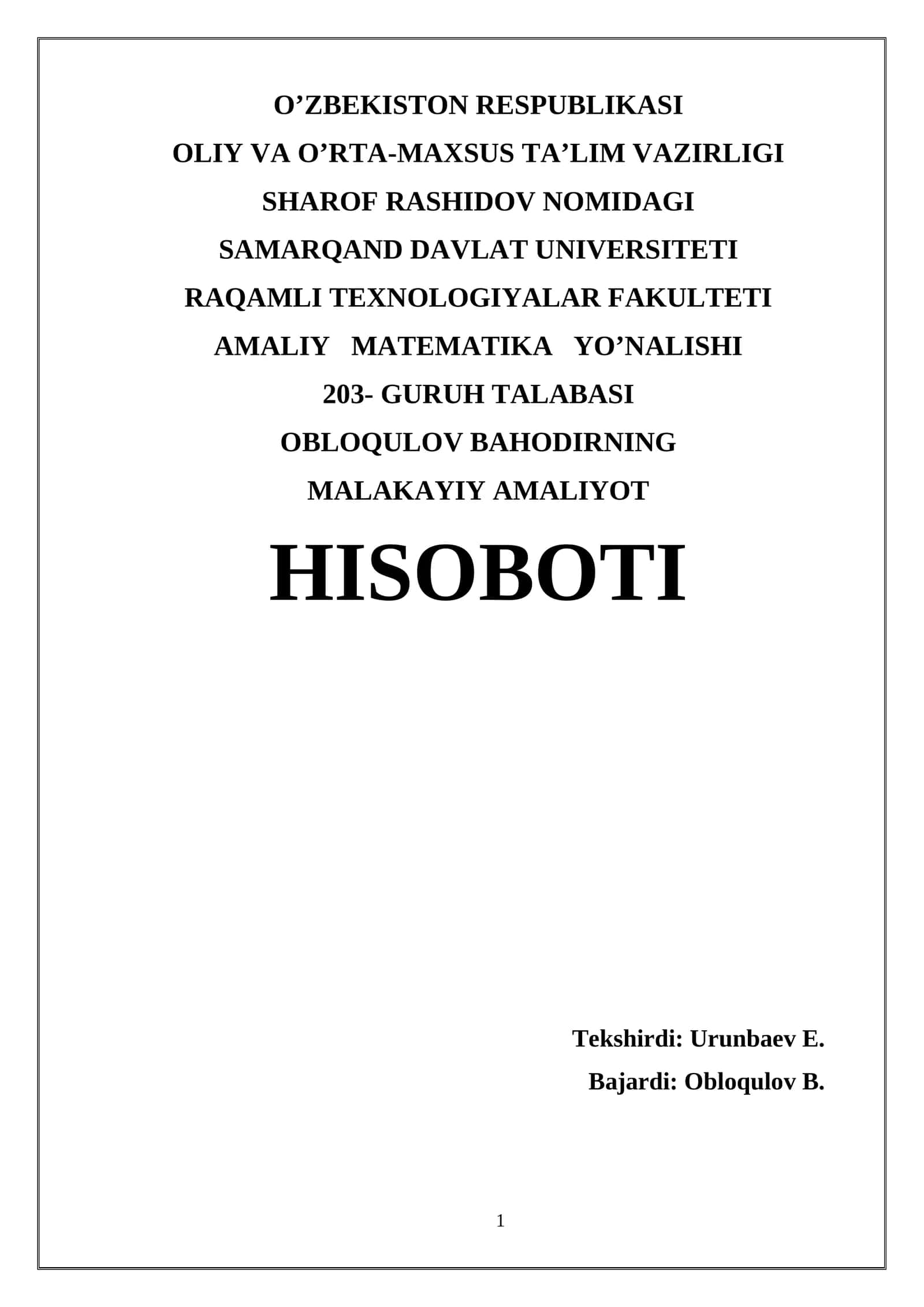 Amaliy Matematika Topshiriqlari 1