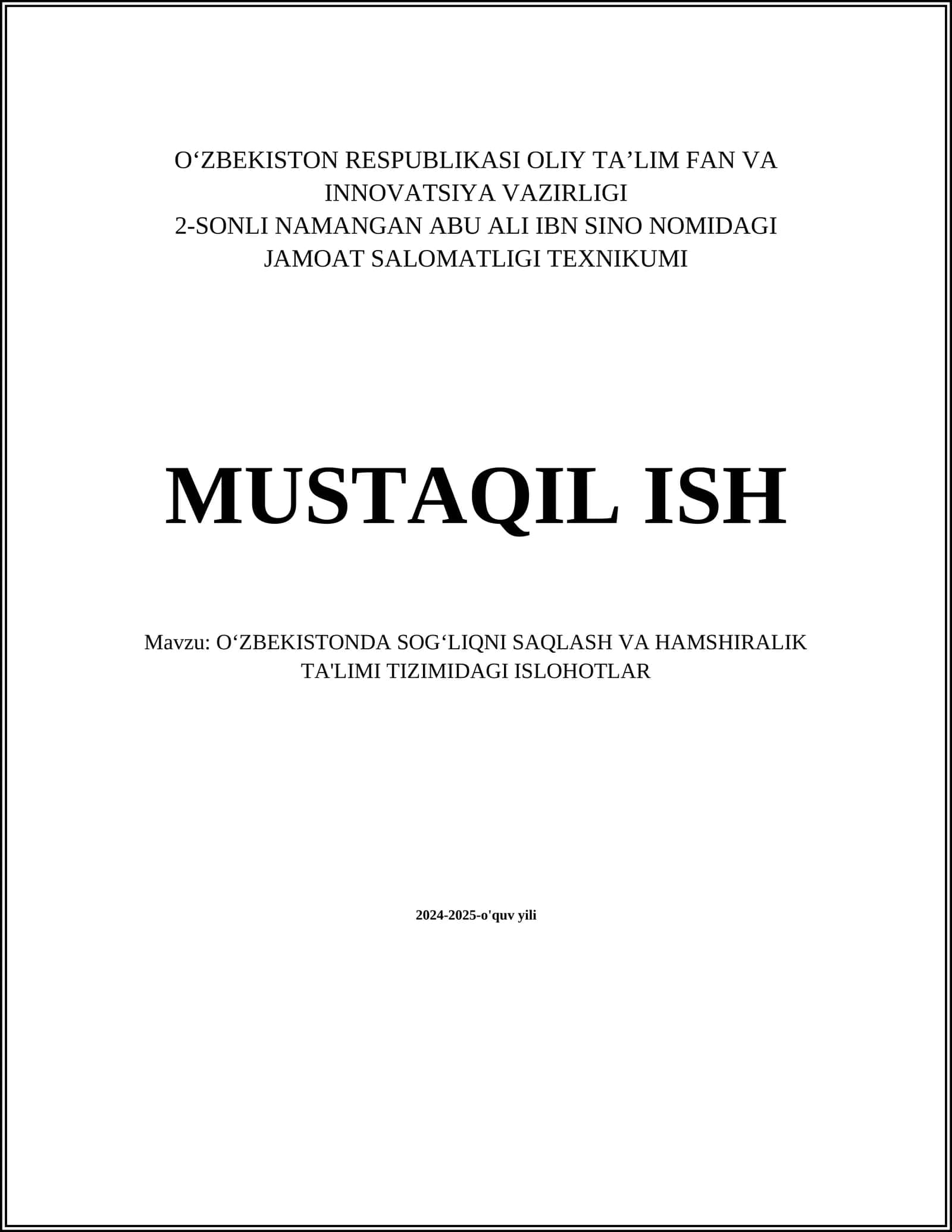 O'zbekistonda sog'liqni saqlash va hamshiralik ta'limi tizimidagi islohotlar 1