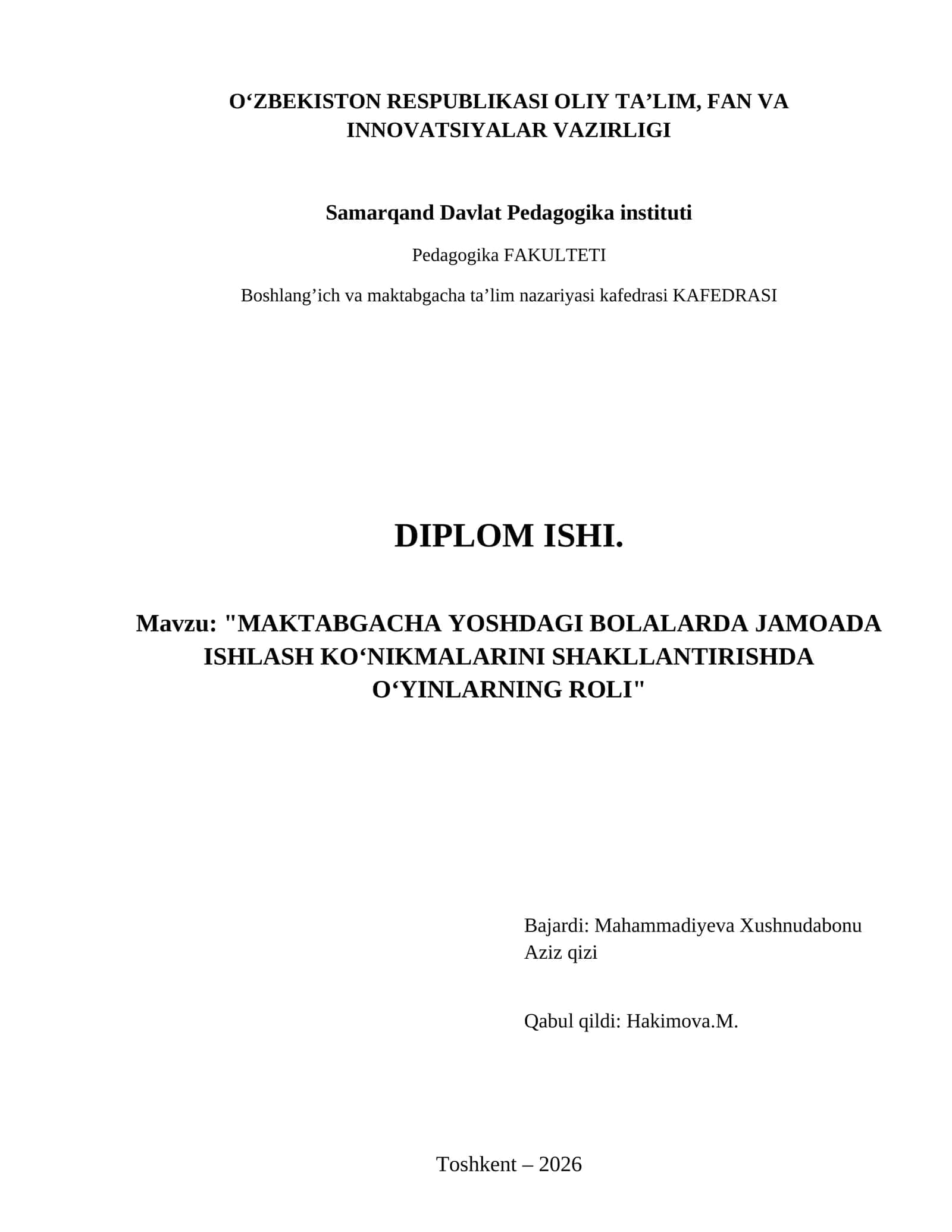 Maktabgacha yoshdagi bolalarda jamoada ishlash ko‘nikmalarini shakllantirishda o‘yinlarning roli 1
