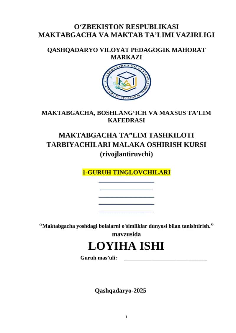MAKTABGACHA YOSH BOLALARNI O'SIMLIKLAR DUNYOSI BILAN TANISHTIRISH 1