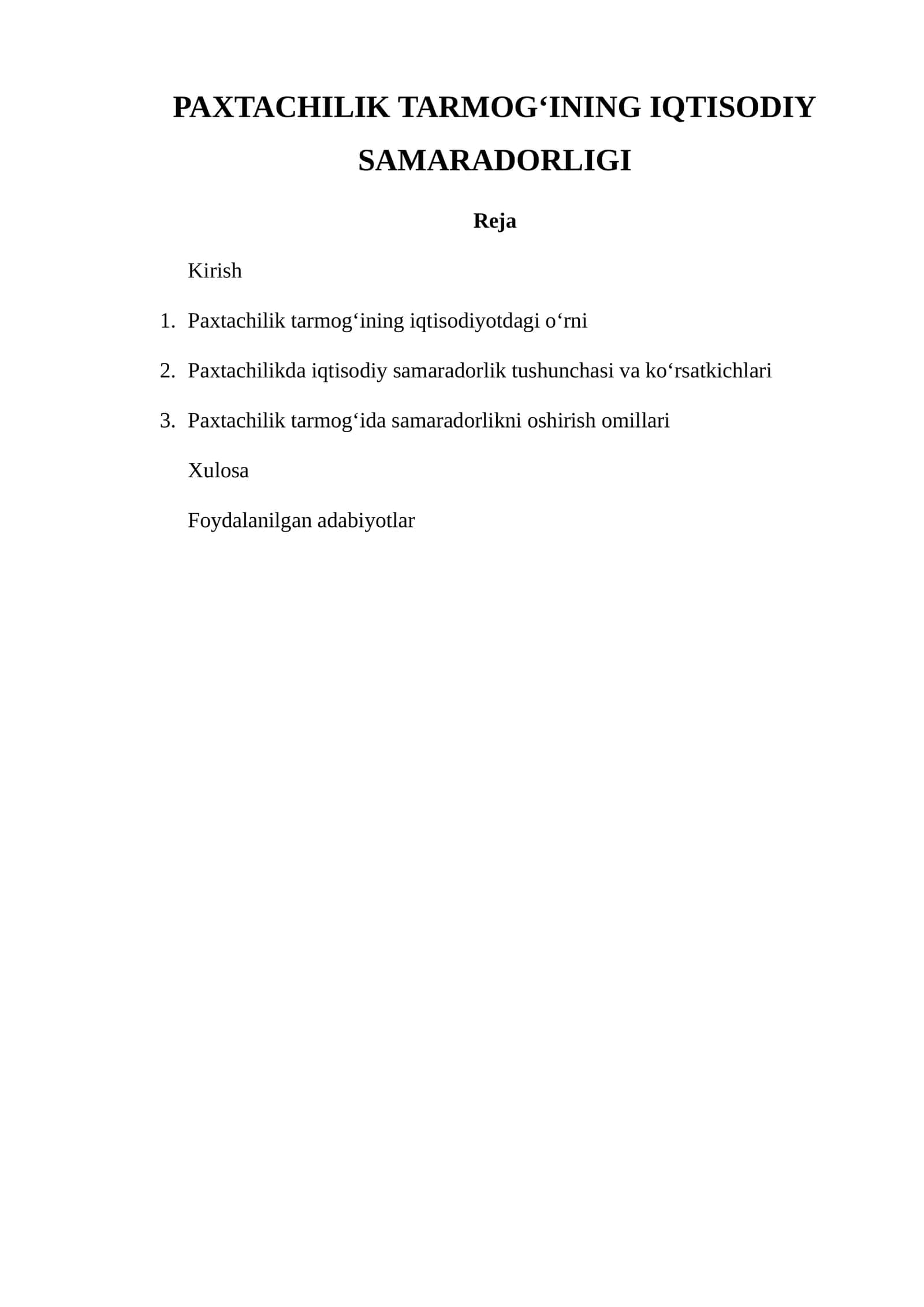 PAXTACHILIK TARMOGʻINING IQTISODIY SAMARADORLIGI 1