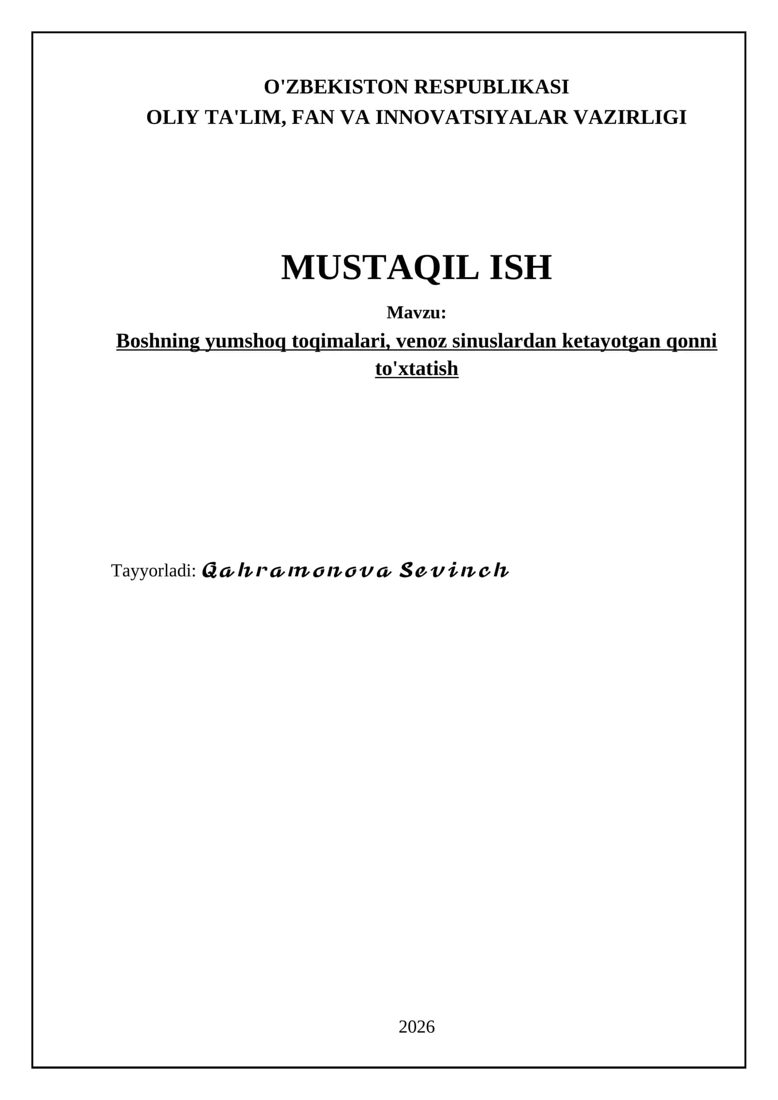 Boshning yumshoq toqimalari, venoz sinuslardan ketayotgan qonni to'xtatish 1