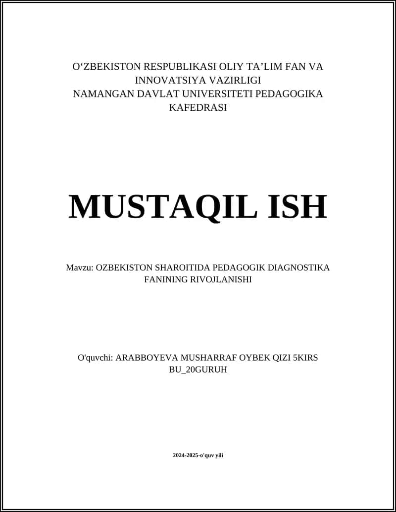 O‘ZBEKISTON SHAROITIDA PEDAGOGIK DIAGNOSTIKA FANINING RIVOJLANISHI 1