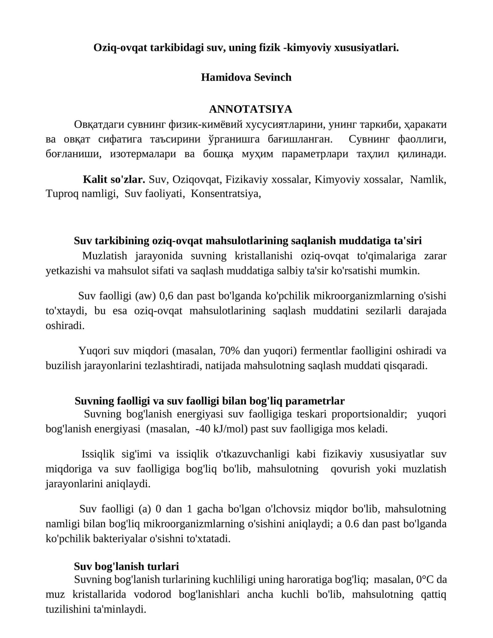 Suvning fizik-kimyoviy xususiyatlari 1