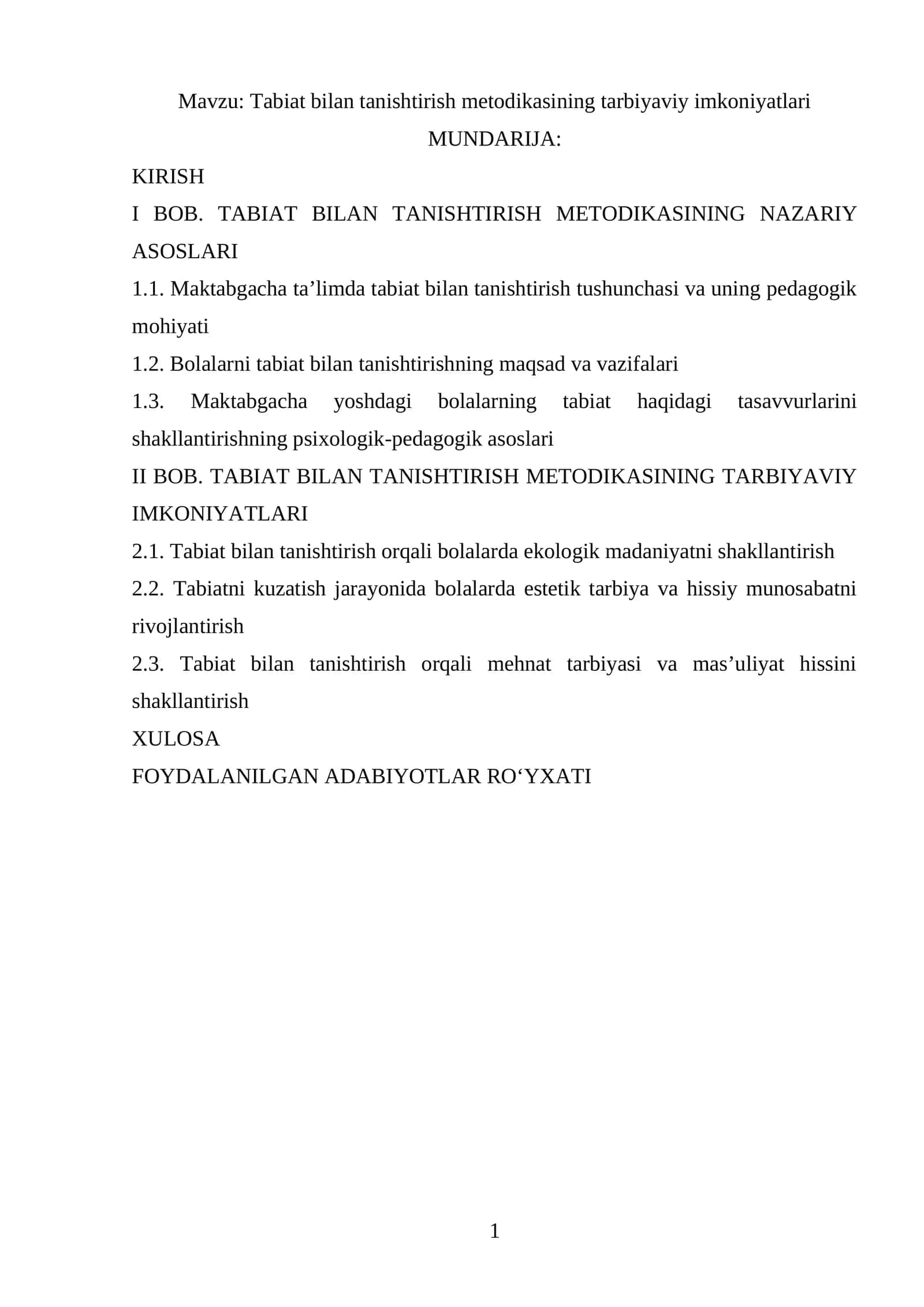 Tabiat bilan tanishtirish metodikasining tarbiyaviy imkoniyatlari 1
