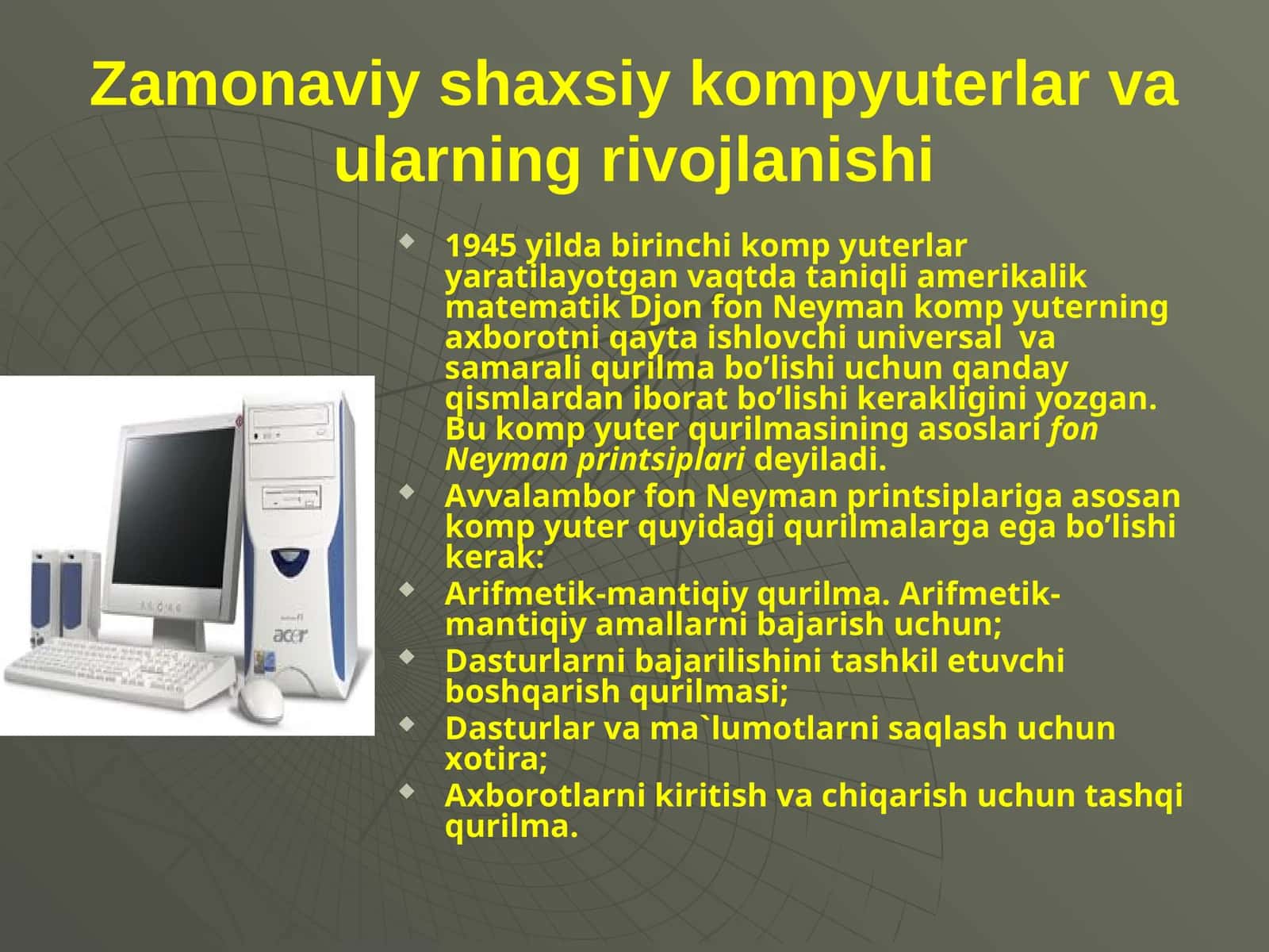 Zamonaviy shaxsiy kompyuterlar va ularning rivojlanishi 1