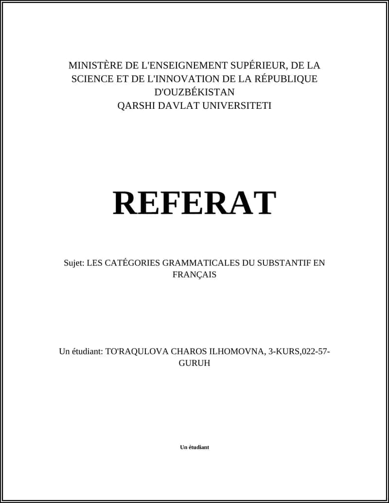 LES CATÉGORIES GRAMMATICALES DU SUBSTANTIF EN FRANÇAIS 1