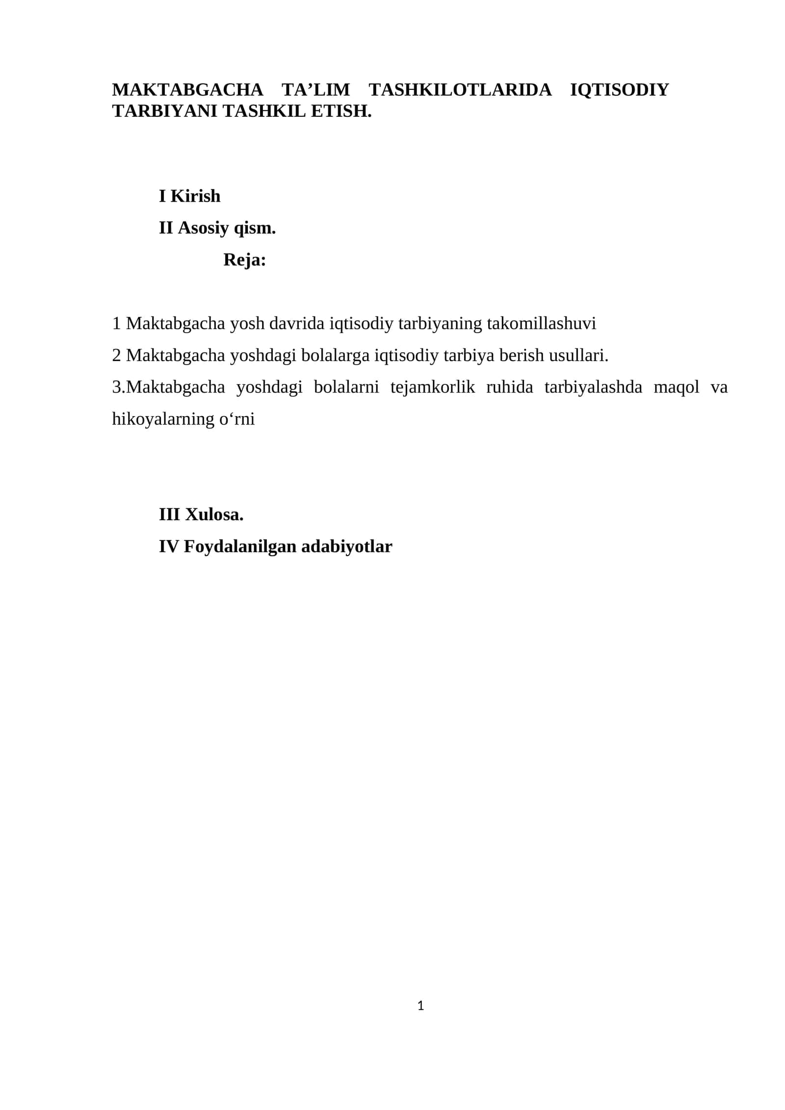 MAKTABGACHA TA’LIM TASHKILOTLARIDA IQTISODIY TARBIYANI TASHKIL ETISH 1