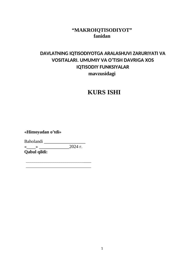 DAVLATNING IQTISODIYOTGA ARALASHUVI ZARURIYATI VA VOSITALARI 1