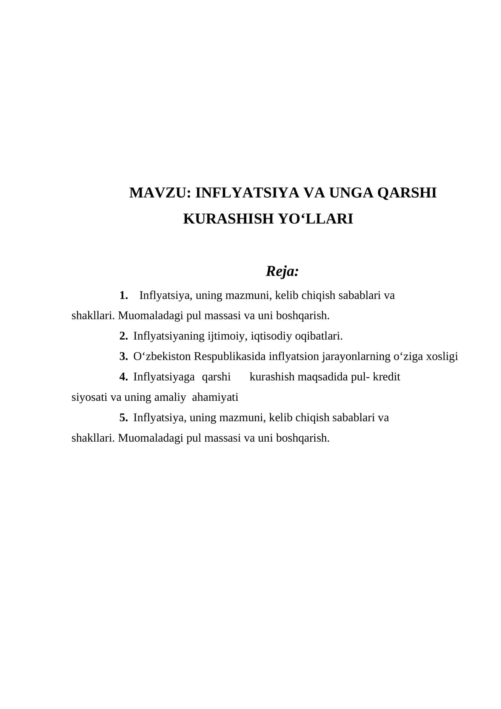 INFLYATSIYA VA UNGA QARSHI KURASHISH YO‘LLARI 1