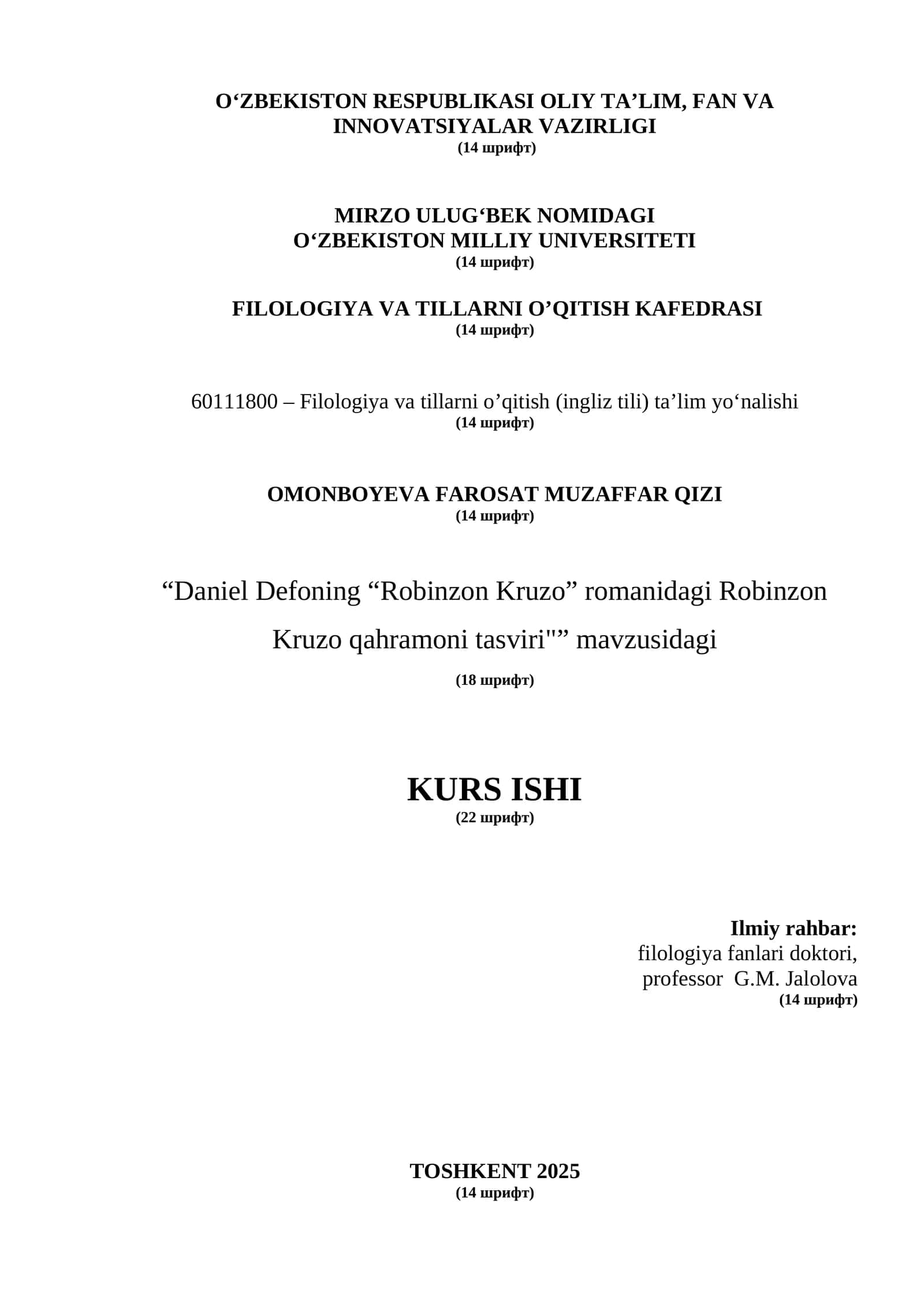 Daniel Defoning “Robinzon Kruzo” romanidagi Robinzon Kruzo qahramoni tasviri 1