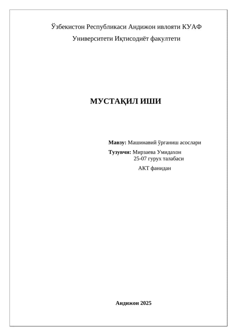 Mashinaviy o‘rganish 1