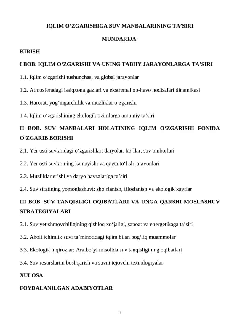 IQLIM O’ZGARISHIGA SUV MANBALARINING TA’SIRI 1