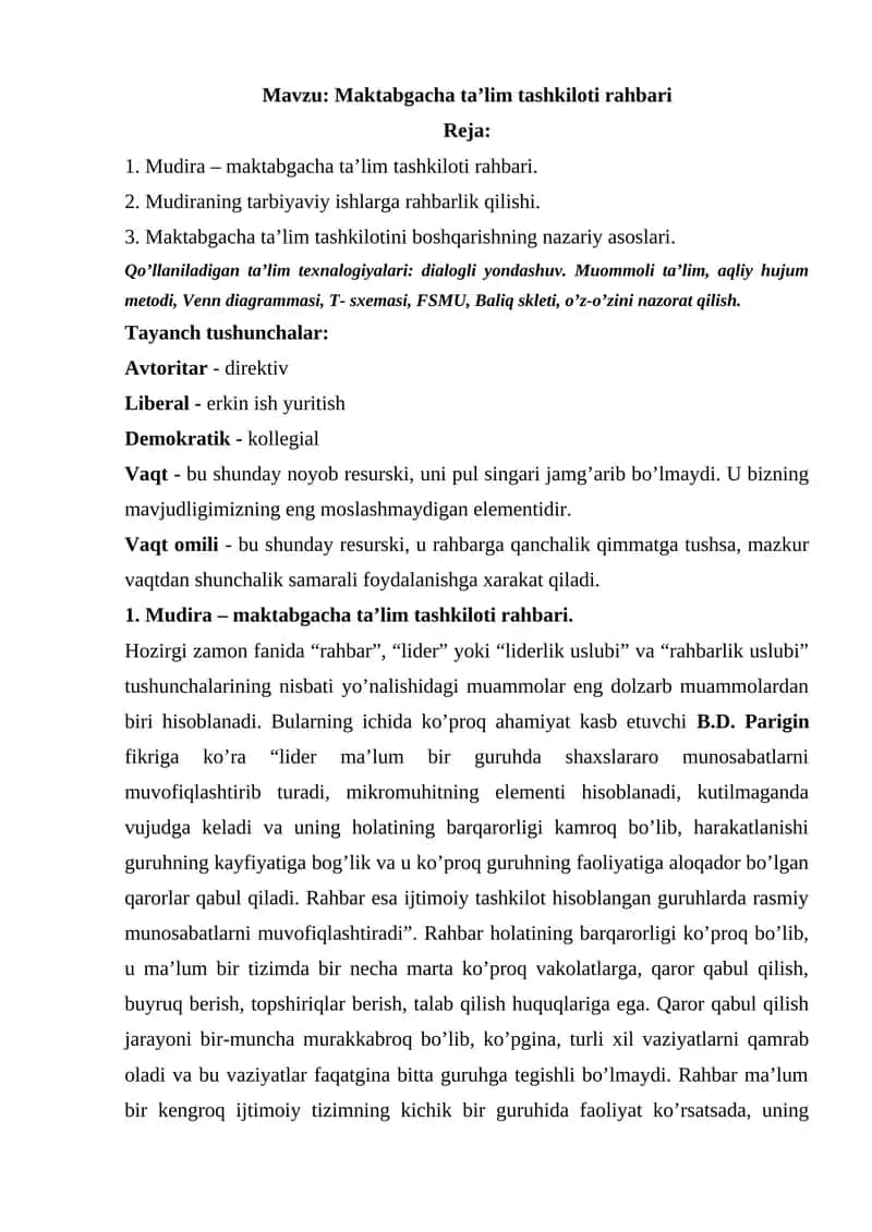 Maktabgacha ta’lim tashkiloti rahbari 1