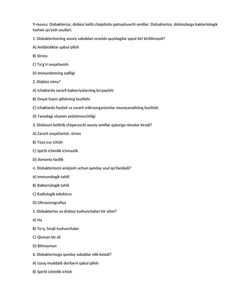 Disbakterioz, disbioz kelib chiqishida qatnashuvchi omillar. Disbakterioz, disbiozlar 1