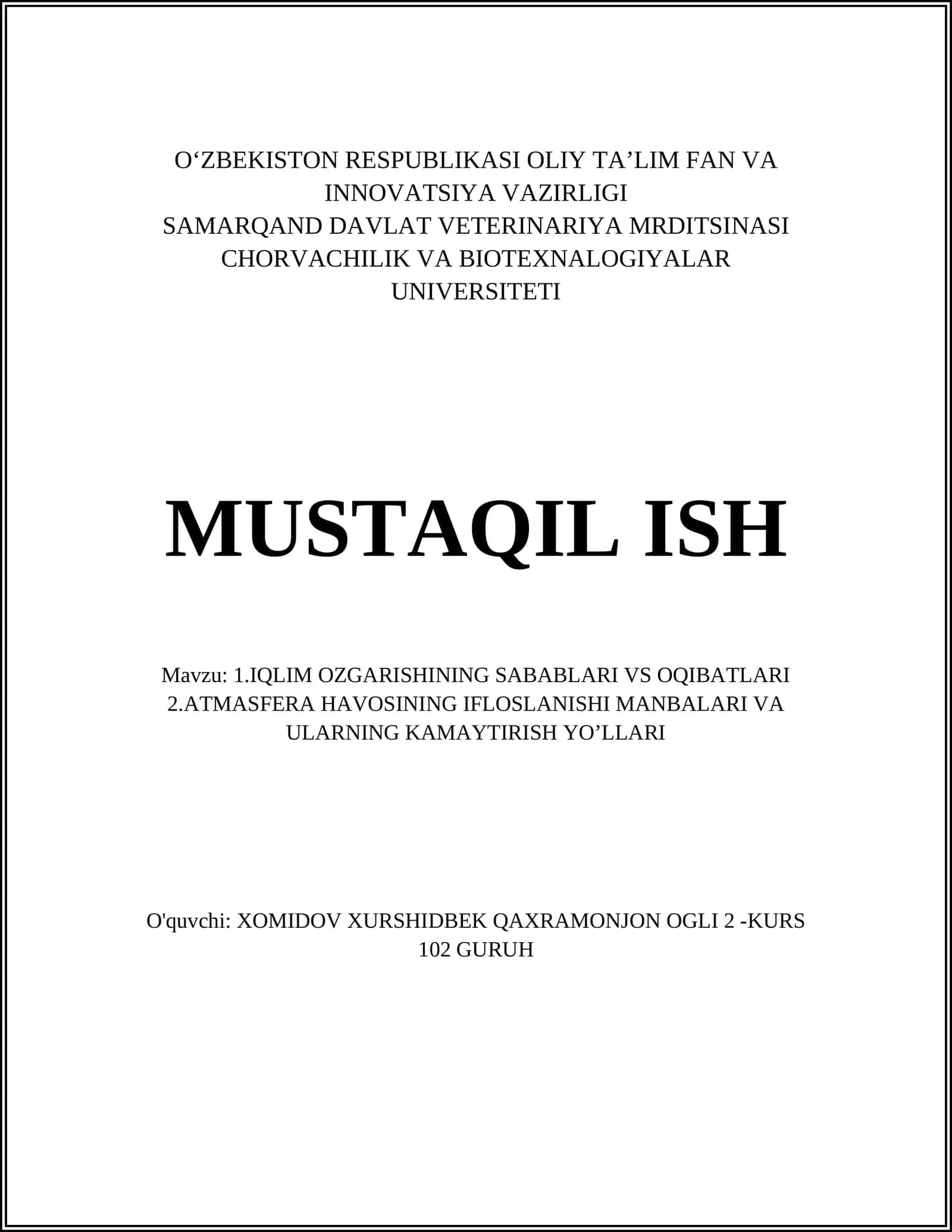 IQLIM OZGARISHINING SABABLARI VS OQIBATLARI 1