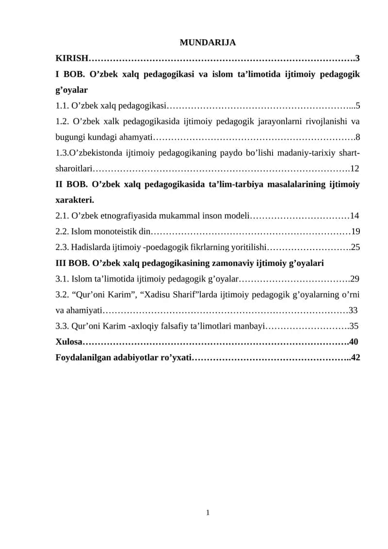 O’zbek xalq pedagogikasi va islom ta’limotida ijtimoiy pedagogik g’oyalar 1