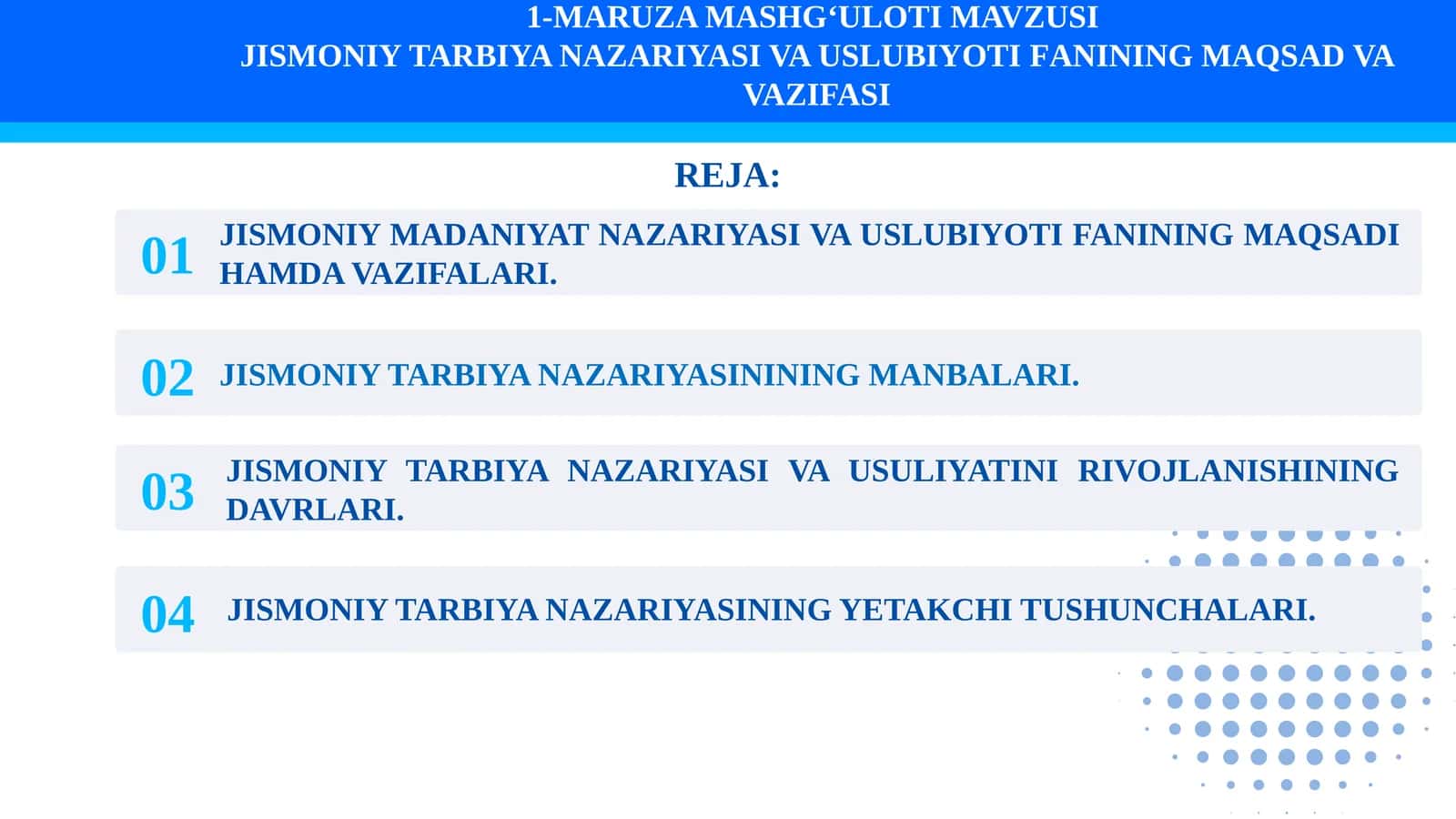 JISMONIY TARBIYA NAZARIYASI VA USLUBIYOTI FANINING MAQSAD VA VAZIFASI 1