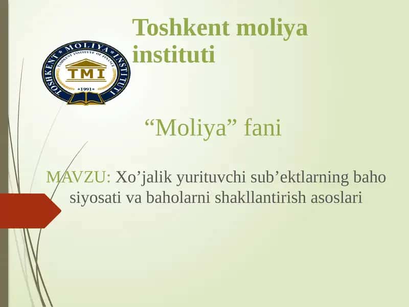 Xoʼjalik yurituvchi subʼektlarning baho siyosati va baholarni shakllantirish asoslari 1