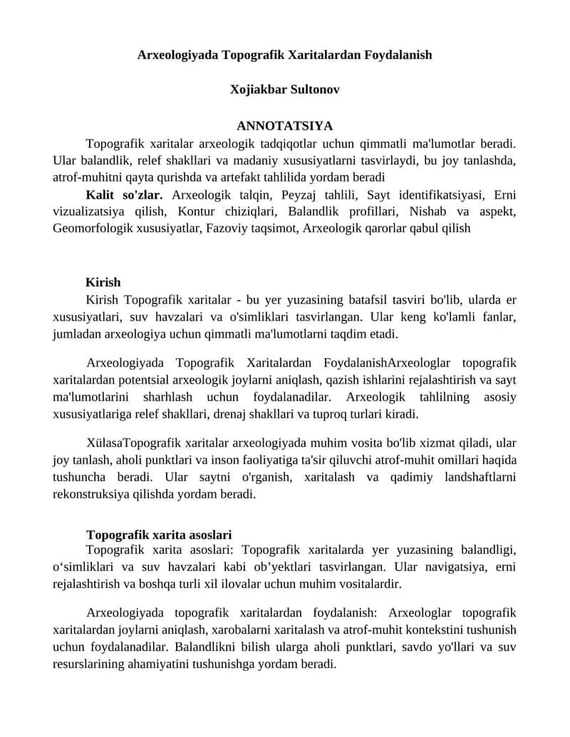 Arxeologiyada Topografik Xaritalardan Foydalanish 1
