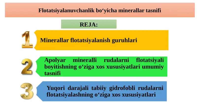 Flotatsiyalanuvchanlik bo‘yicha minerallar tasnifi 1