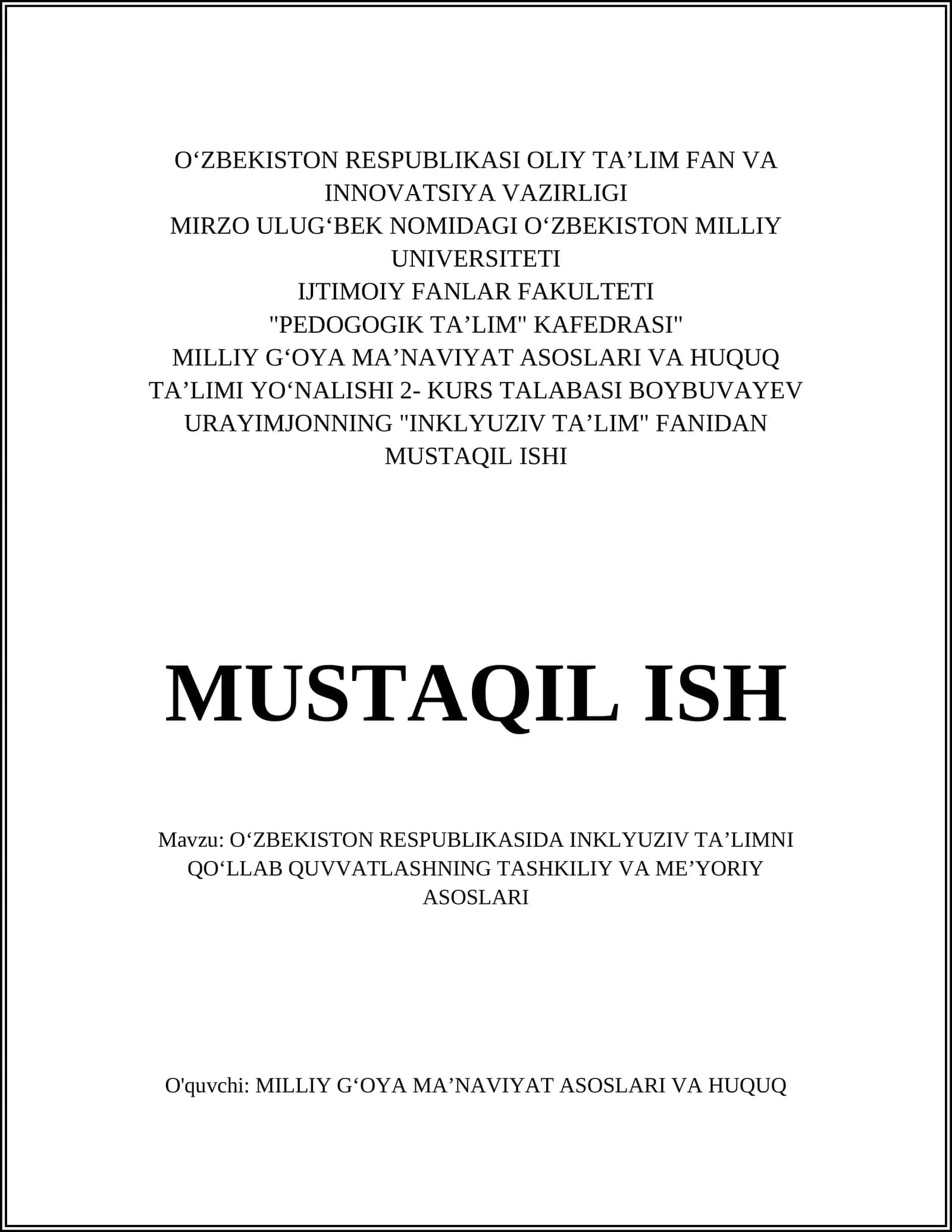 Oʻzbekiston Respublikasida inklyuziv taʼlimni qoʻllab quvvatlashning tashkiliy va meʼyoriy asoslari 1
