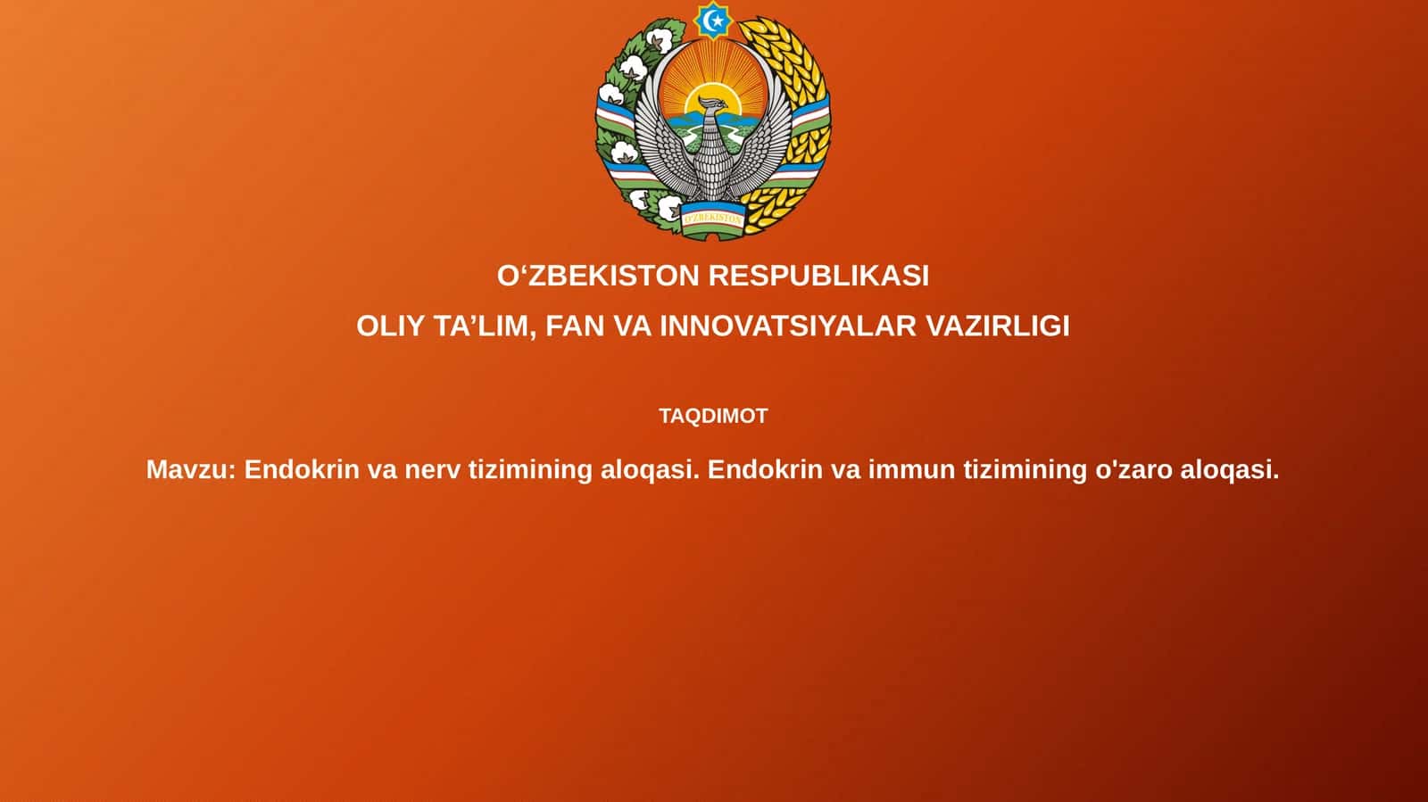 Asab va endokrin tizimlarining umumiy tavsifi va gipotalamus-gipofiz o'qi 1