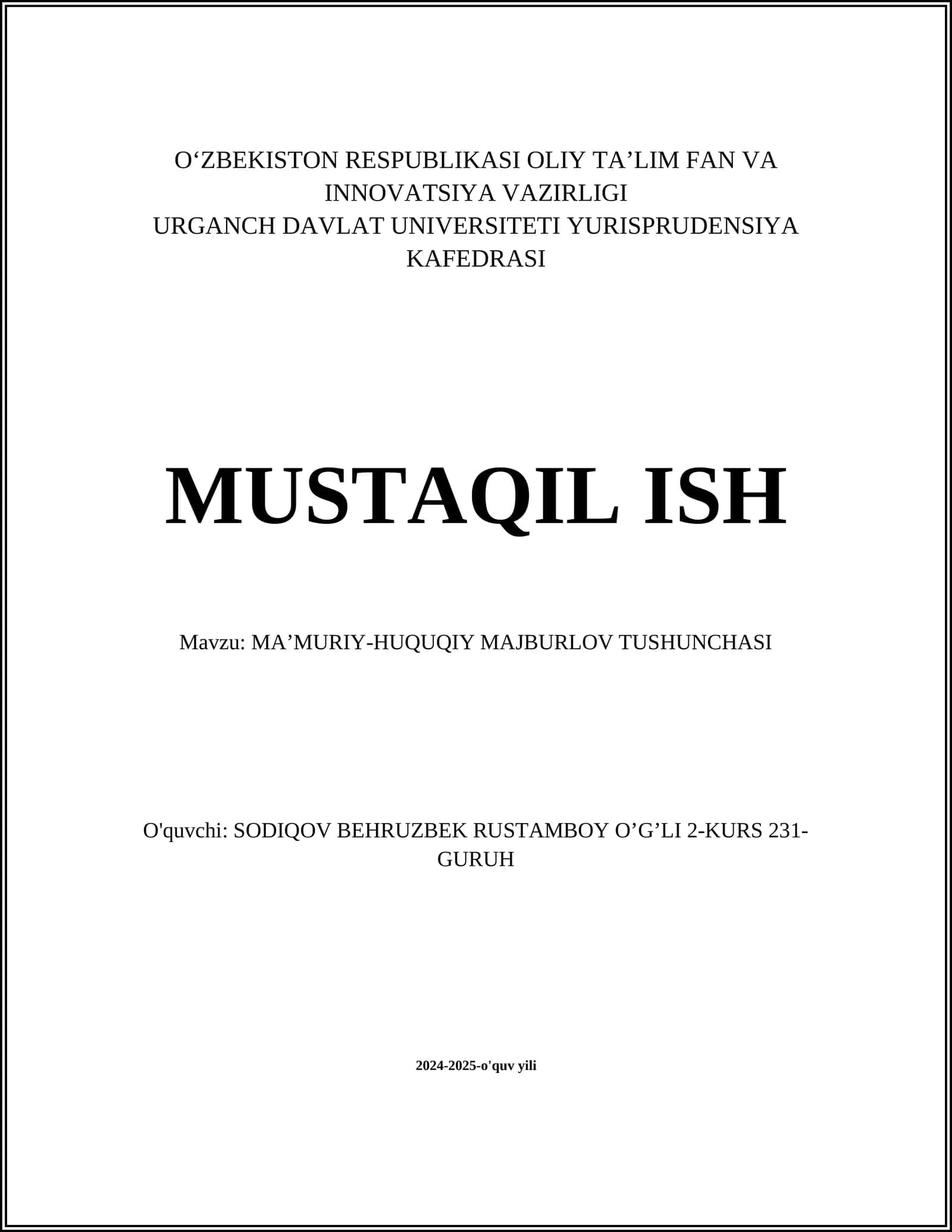 MA’MURIY-HUQUQIY MAJBURLOV TUSHUNCHASI 1