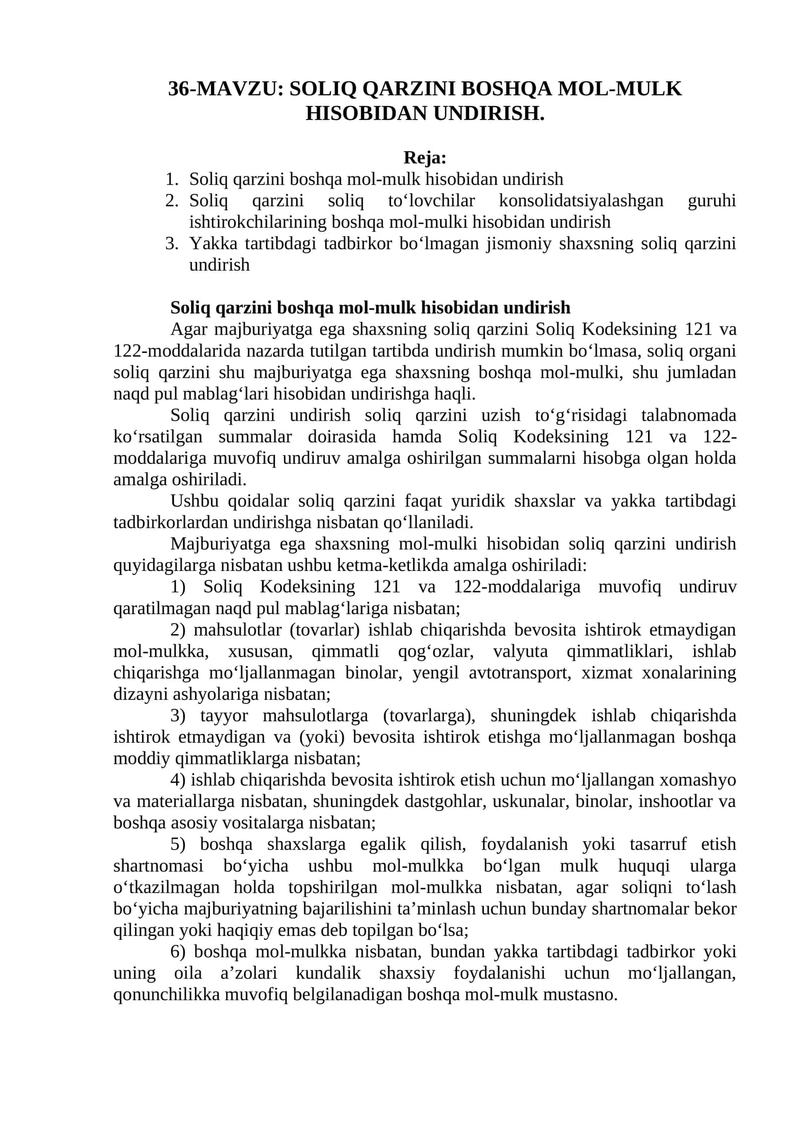 SOLIQ QARZINI BOSHQA MOL-MULK HISOBIDAN UNDIRISH 1