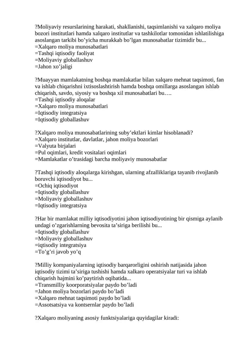 Xalqaro moliya munosabatlari 1