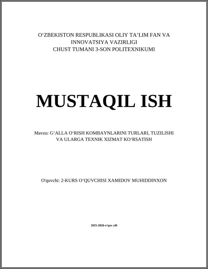 Gʻalla oʻrish kombaynlari 1