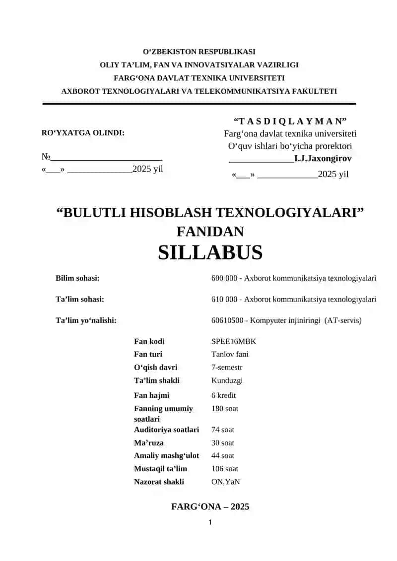 Bulutli Hisoblash Texnologiyalari 1