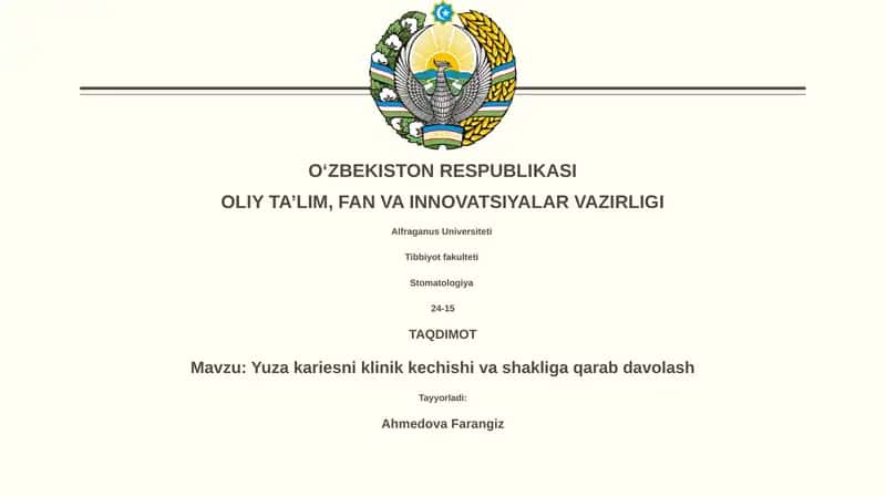 Yuza kariesni klinik kechishi va shakliga qarab davolash 1