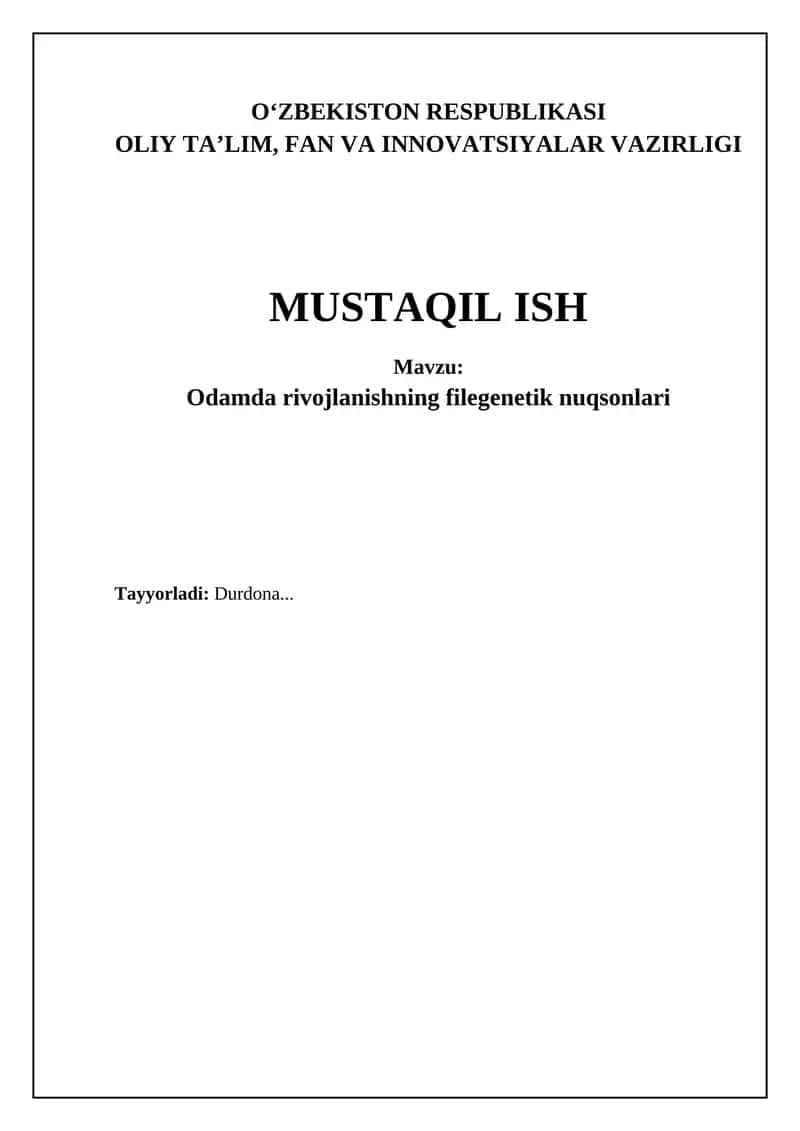 Odamda rivojlanishning filegenetik nuqsonlari 1