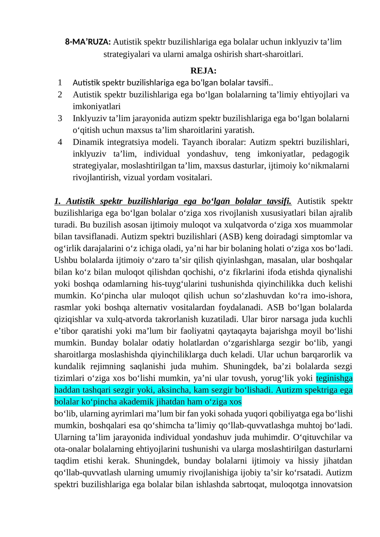Autistik spektr buzilishlariga ega bolalar uchun inklyuziv ta’lim strategiyalari 1