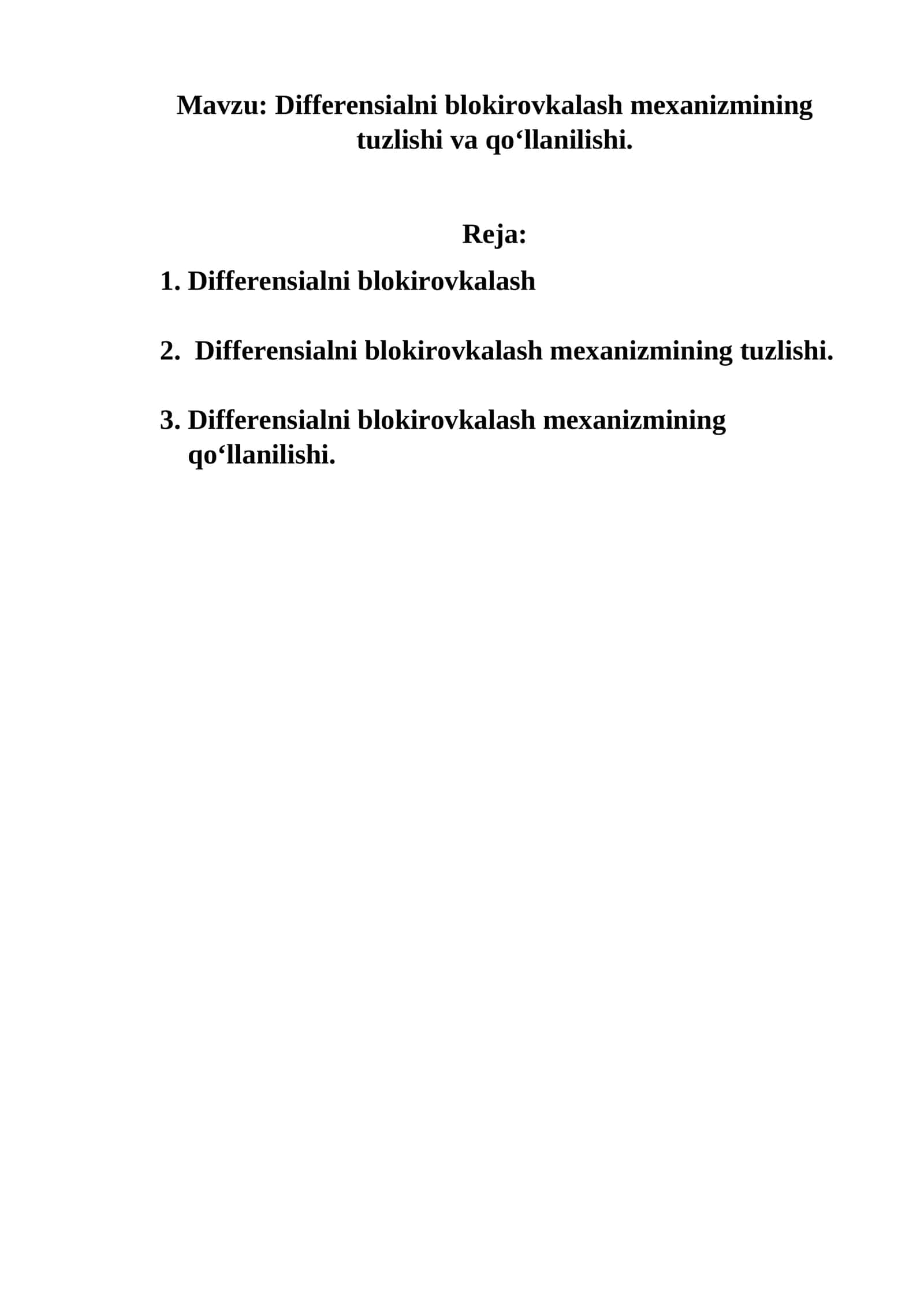 Differentsialni blokirovkalash mexanizmi 1