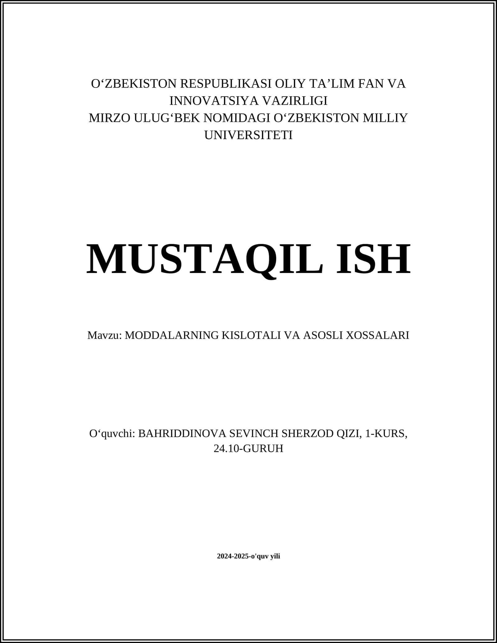 MODDALARNING KISLOTALI VA ASOSLI XOSSALARI 1