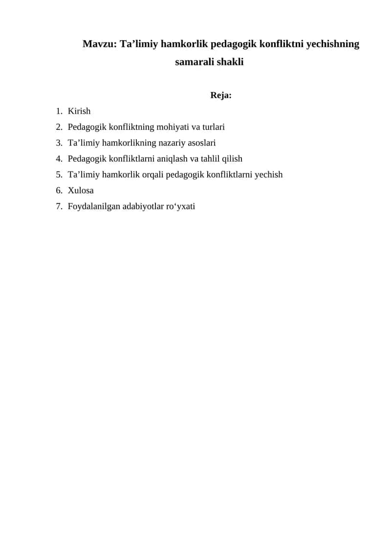 Ta’limiy hamkorlik pedagogik konfliktni yechishning samarali shakli 1
