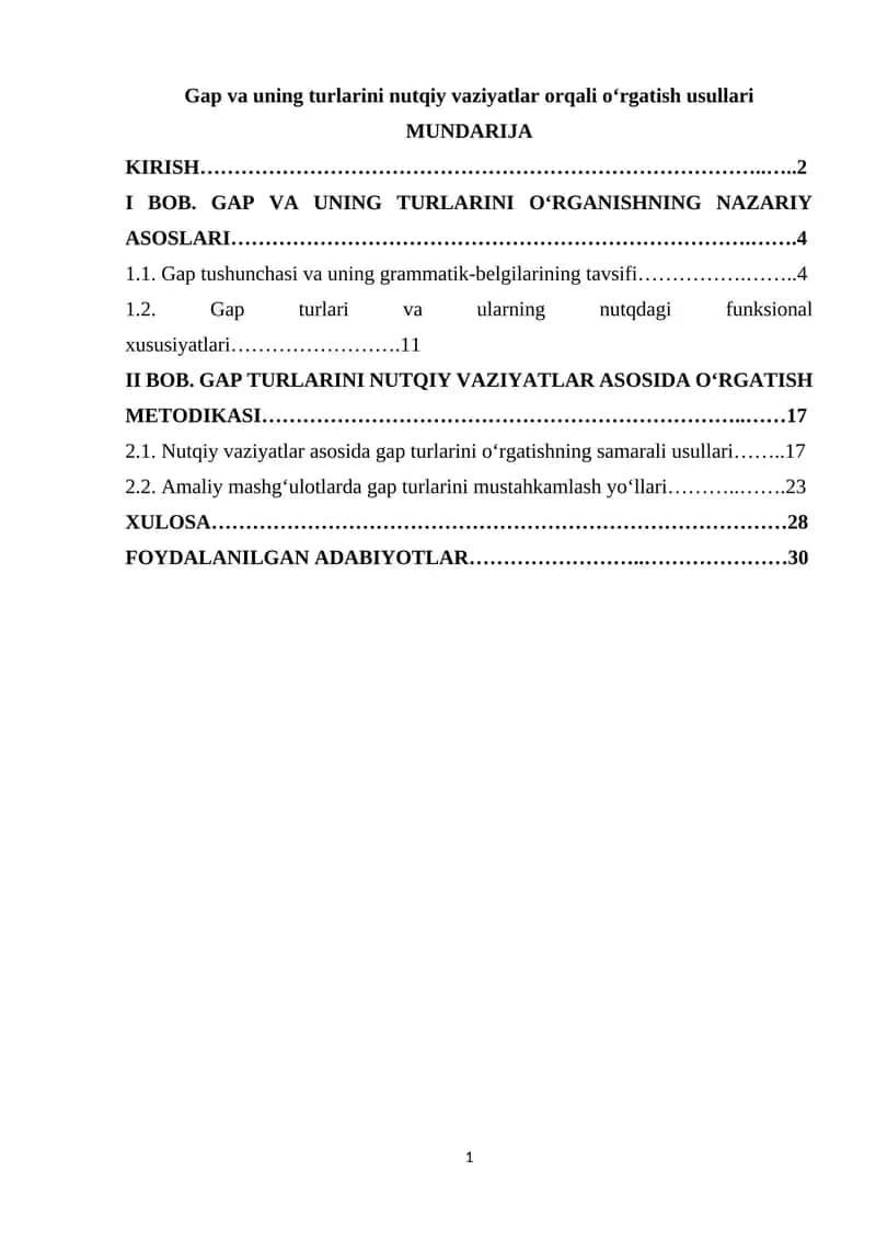 Gap va uning turlarini nutqiy vaziyatlar orqali o‘rgatish usullari 1