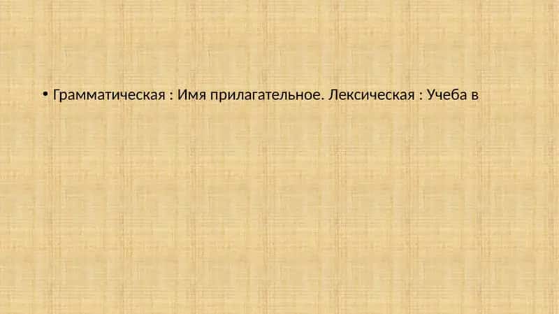Грамматическая: Имя прилагательное. Лексическая: Учеба 1