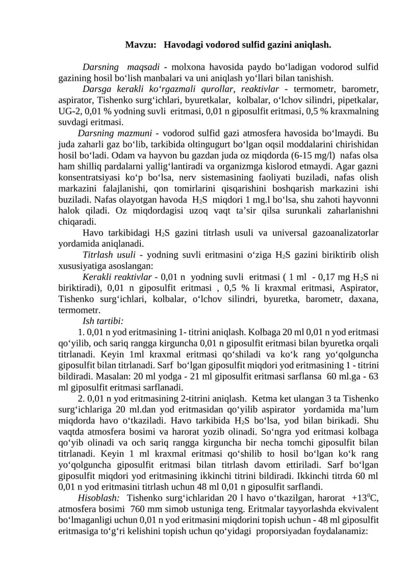 Havodagi vodorod sulfid gazini aniqlash 1