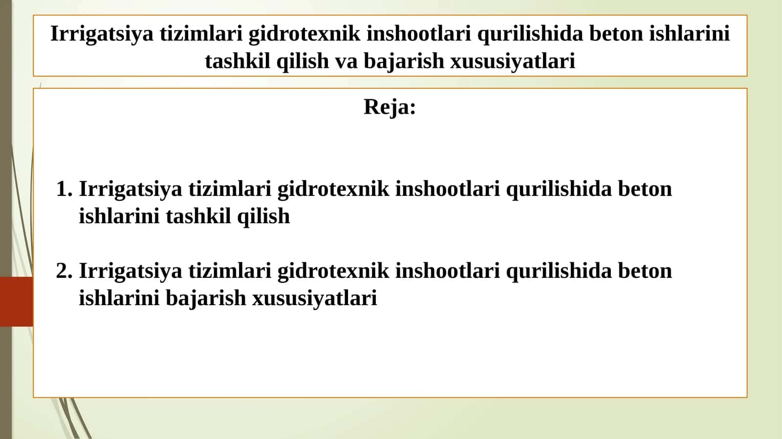 Irrigatsiya tizimlari gidrotexnik inshootlari qurilishida beton ishlarini tashkilqilish 1