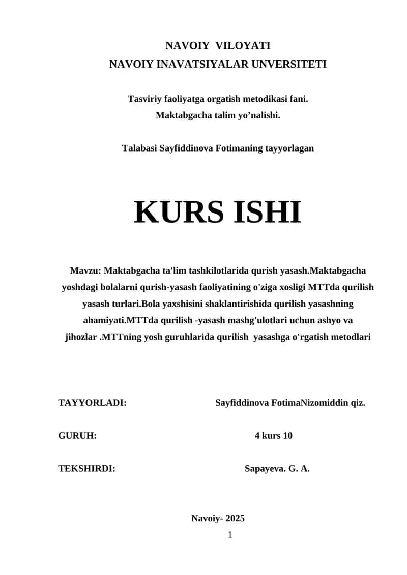 Tasviriy faoliyatga orgatish metodikasi fani 1