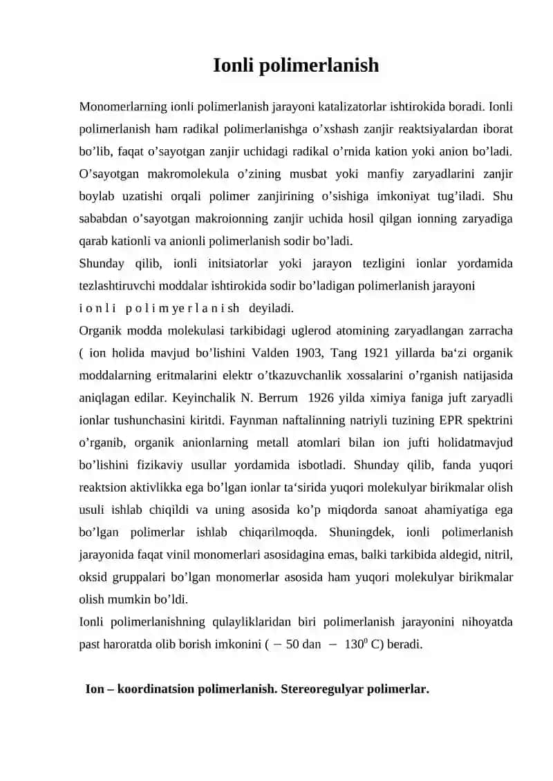Ionli polimerlanish