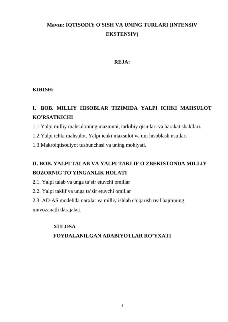 IQTISODIY O'SISH VA UNING TURLARI (INTENSIV EKSTENSIV) 1