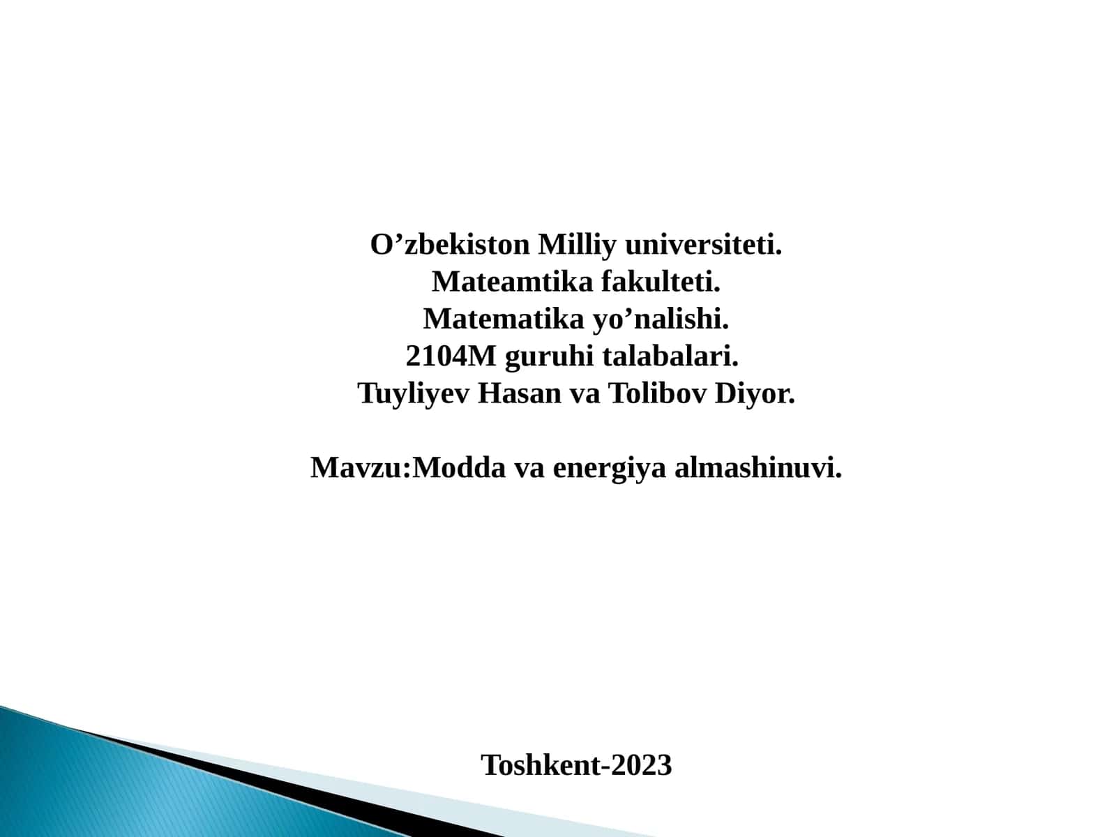 Моdda va energiya almashinuvi 1