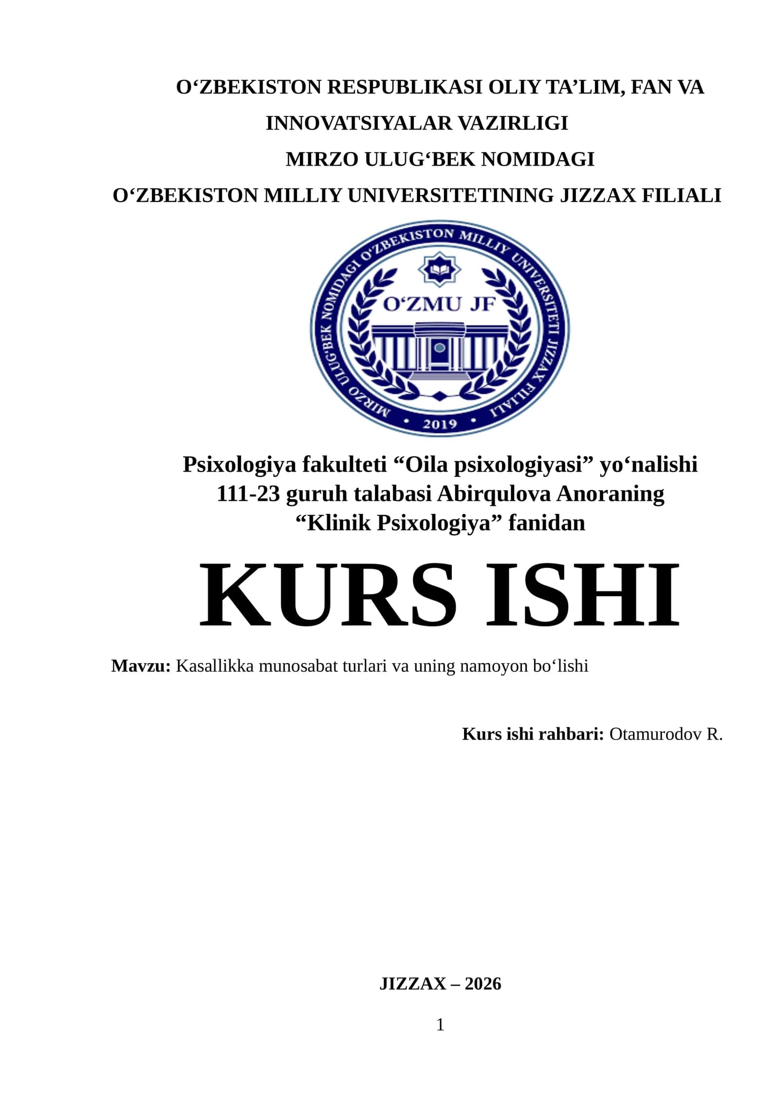 Kasallikka munosabat turlari va uning namoyon bo‘lishi 1