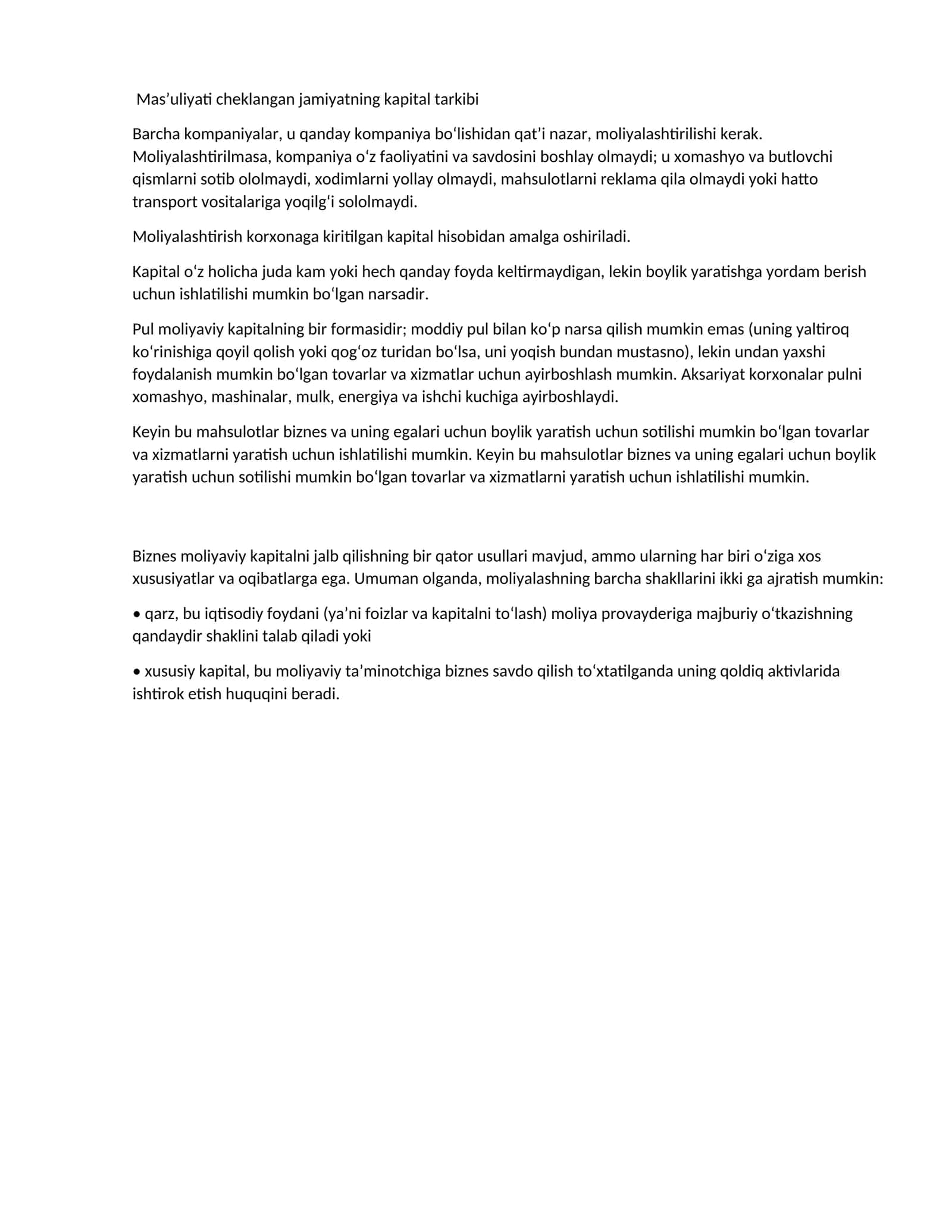 Mas’uliyati cheklangan jamiyatning kapital tarkibi 1