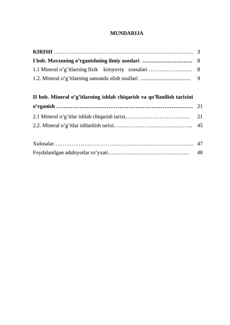 Mineral o’g’itlarning ishlab chiqarish va qo’llanilish tarixini o’rganish 1