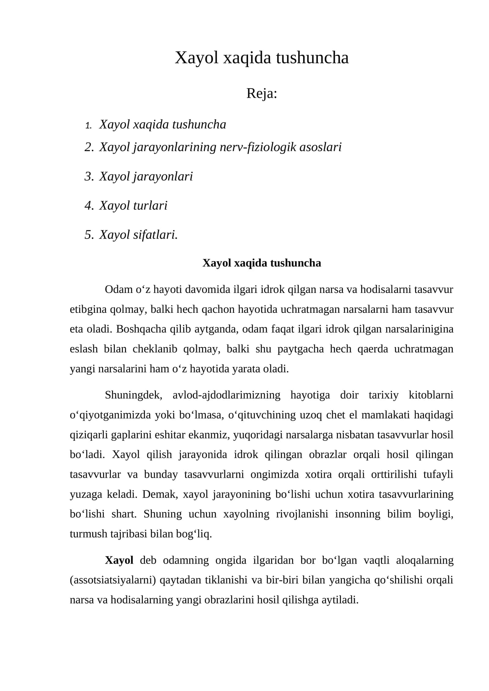 Xayol xaqida tushuncha 1